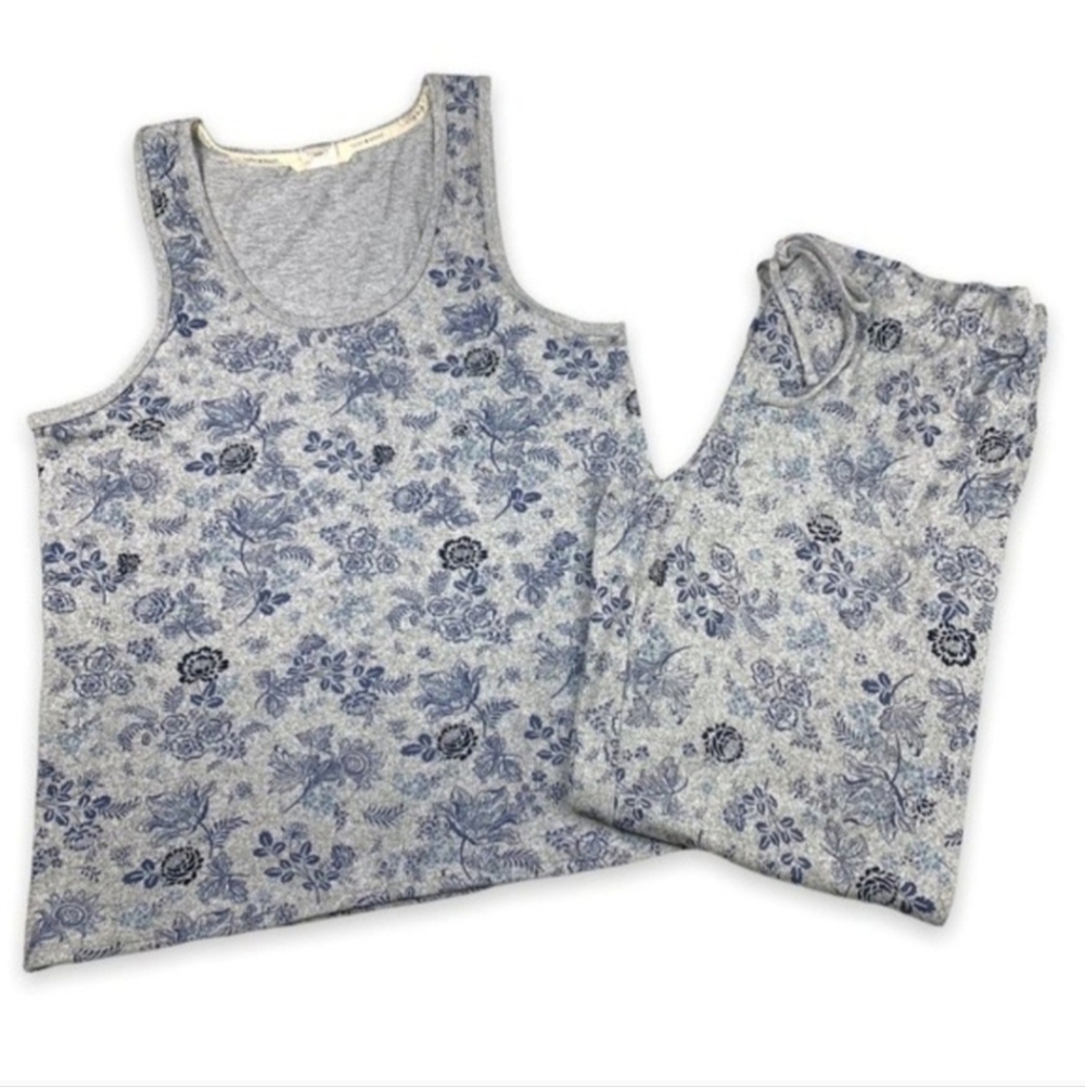 Lucky Brand Denim Gray Floral Print 4 Piece Pajamas Set Women's Small S Soft EUC - Picture 8 of 10